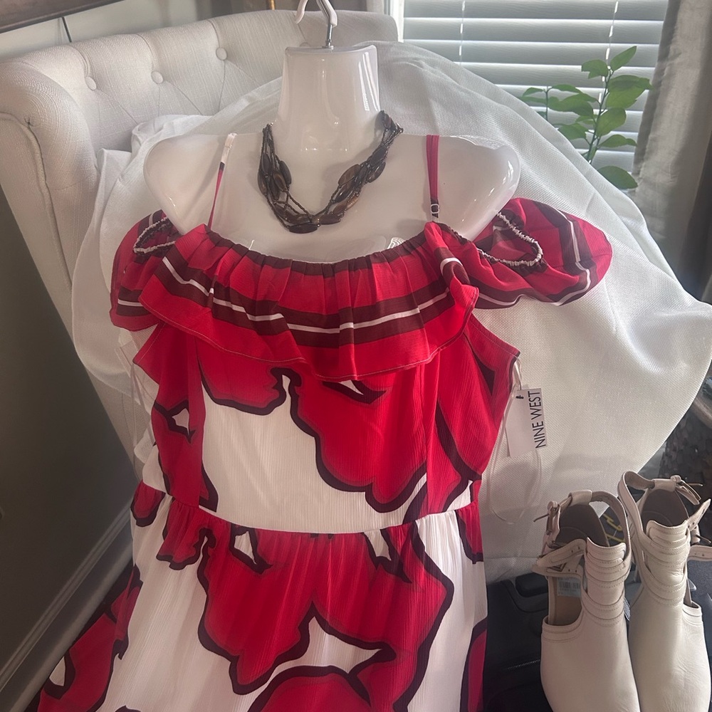 Nine West Red and White Maxi Dress